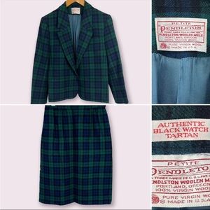 Vintage Pendleton Black Watch Tartan Skirt Suit Set Women’s 12/14 Virgin Wool